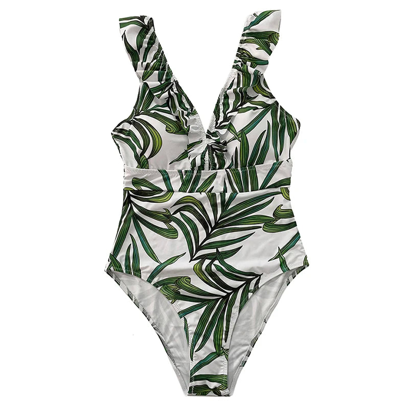 Striped Ruffle One Piece Swimsuit