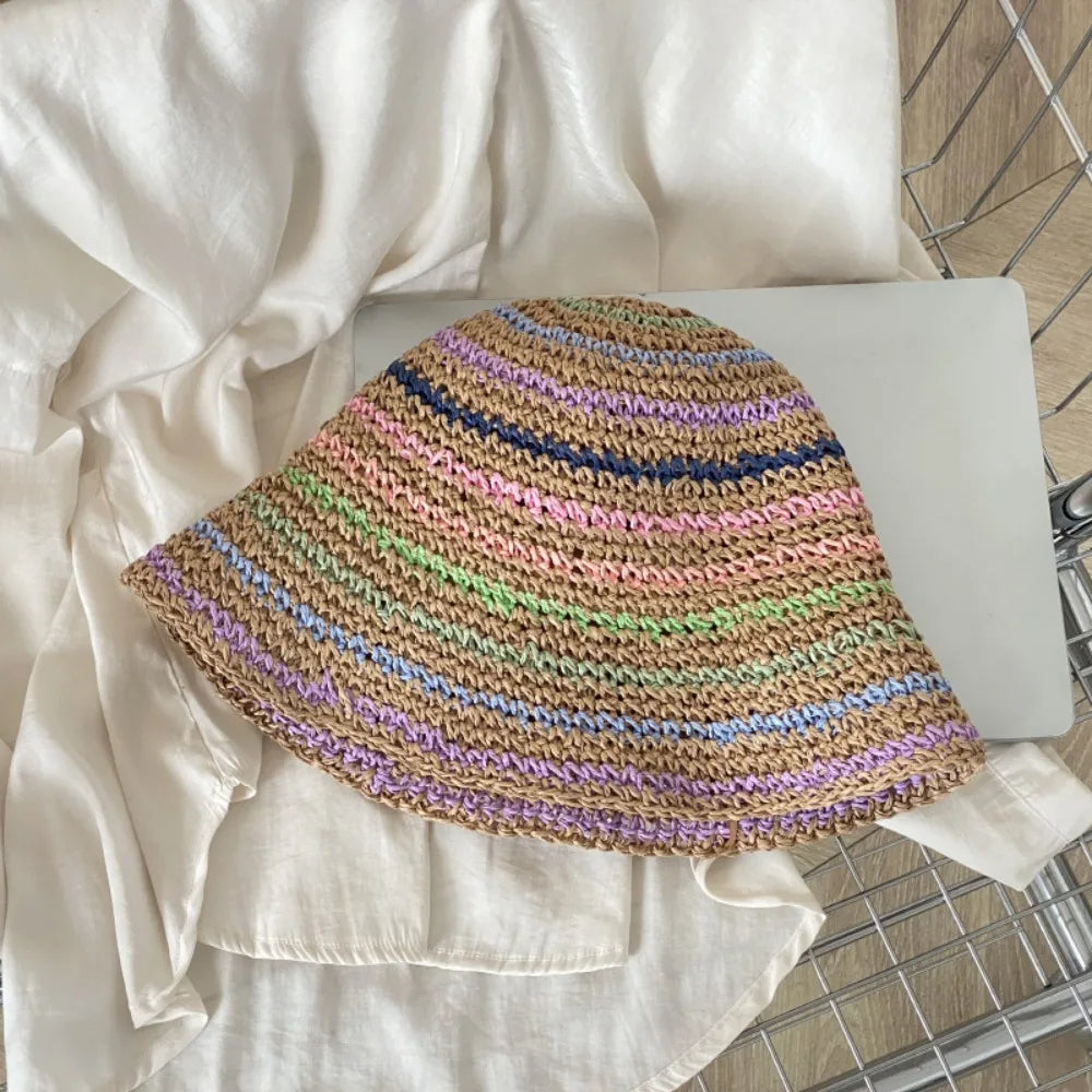 Rainbow Stripe Straw Beach Hat