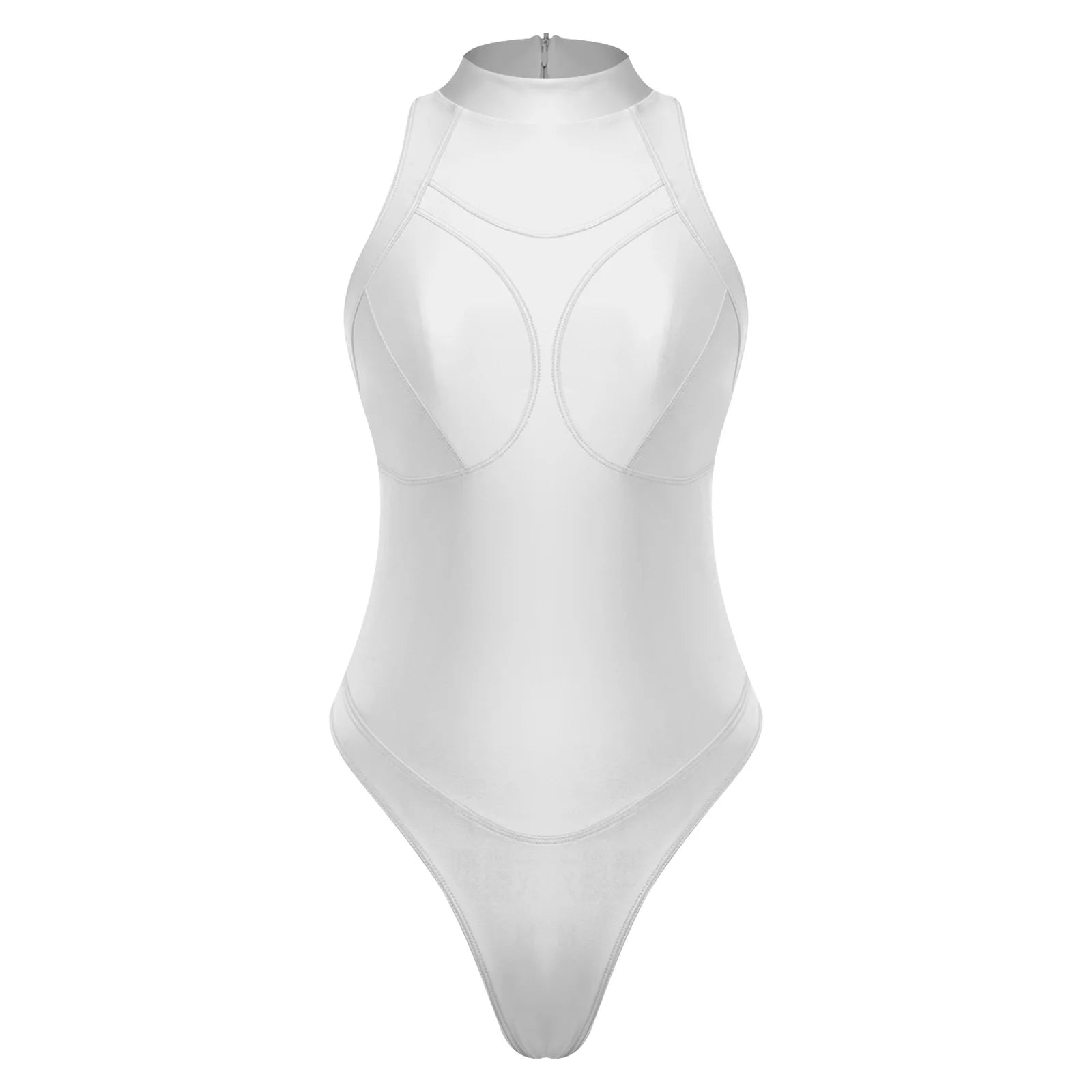 Oil Shine Halter Zip Swimsuit