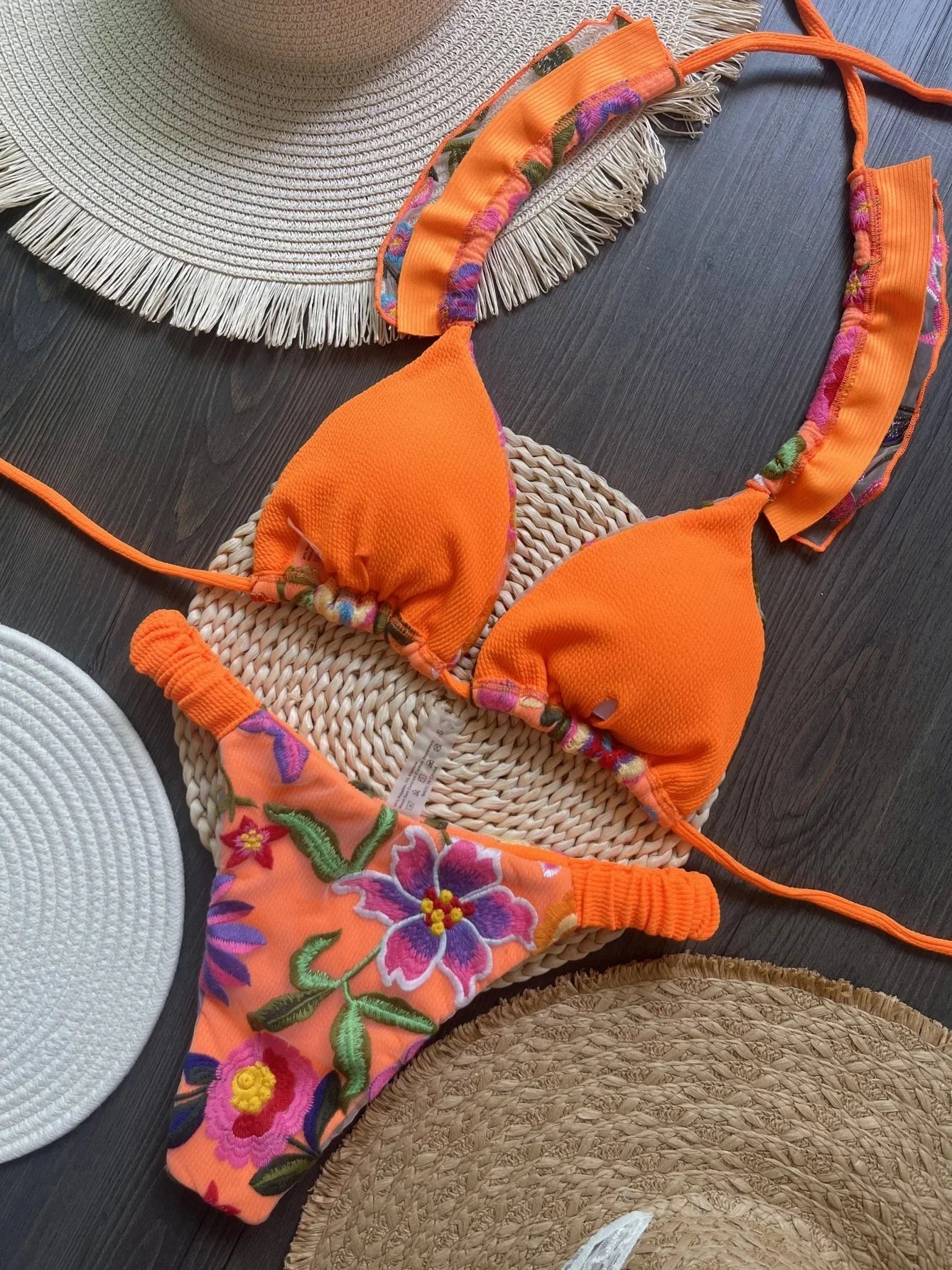 Embroidered Triangle Bikini Set