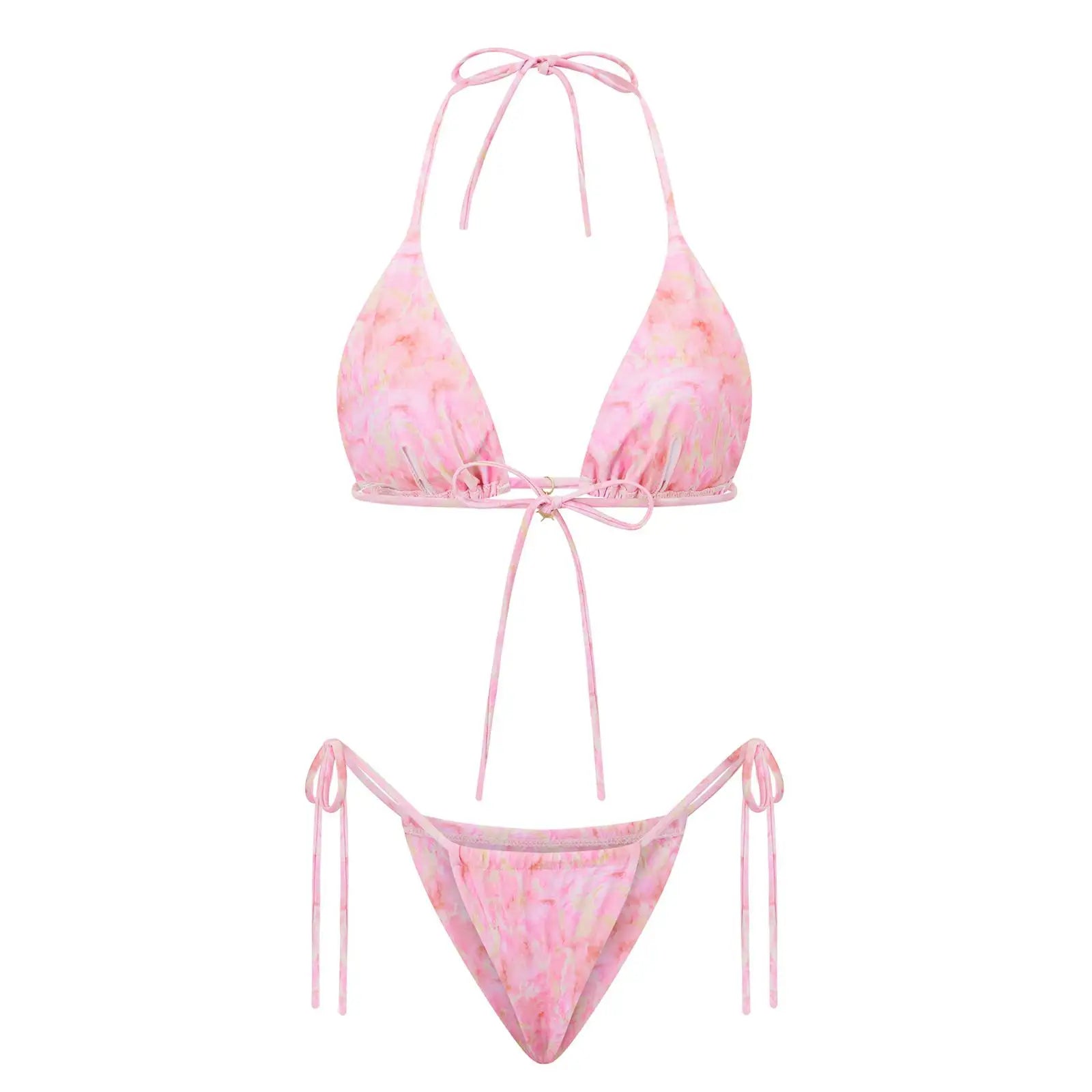 Lace Up Print Bikini Set