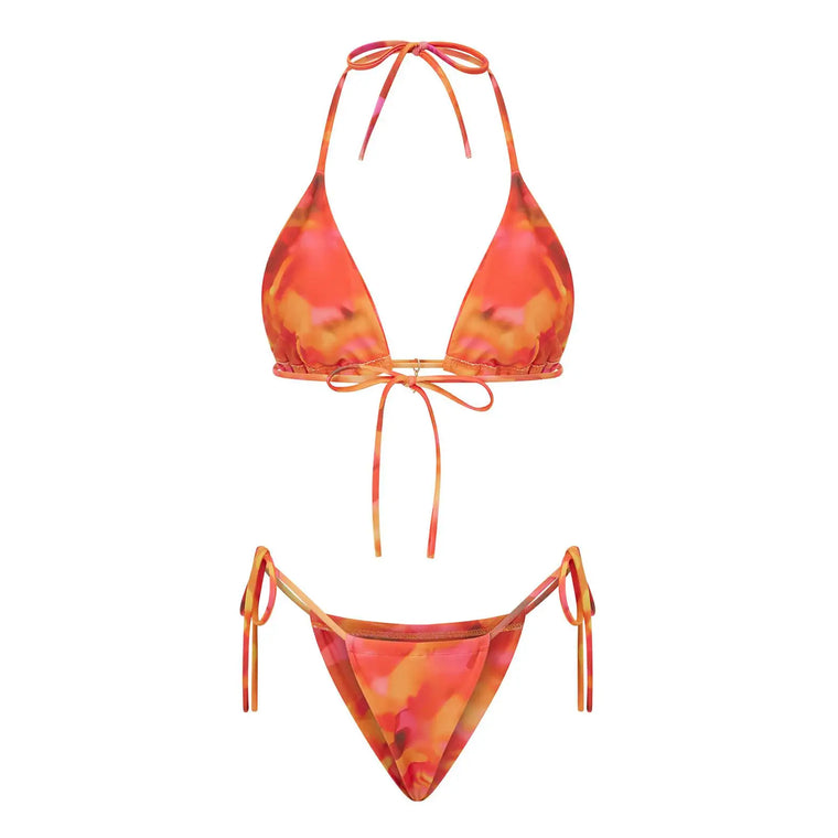Lace Up Print Bikini Set