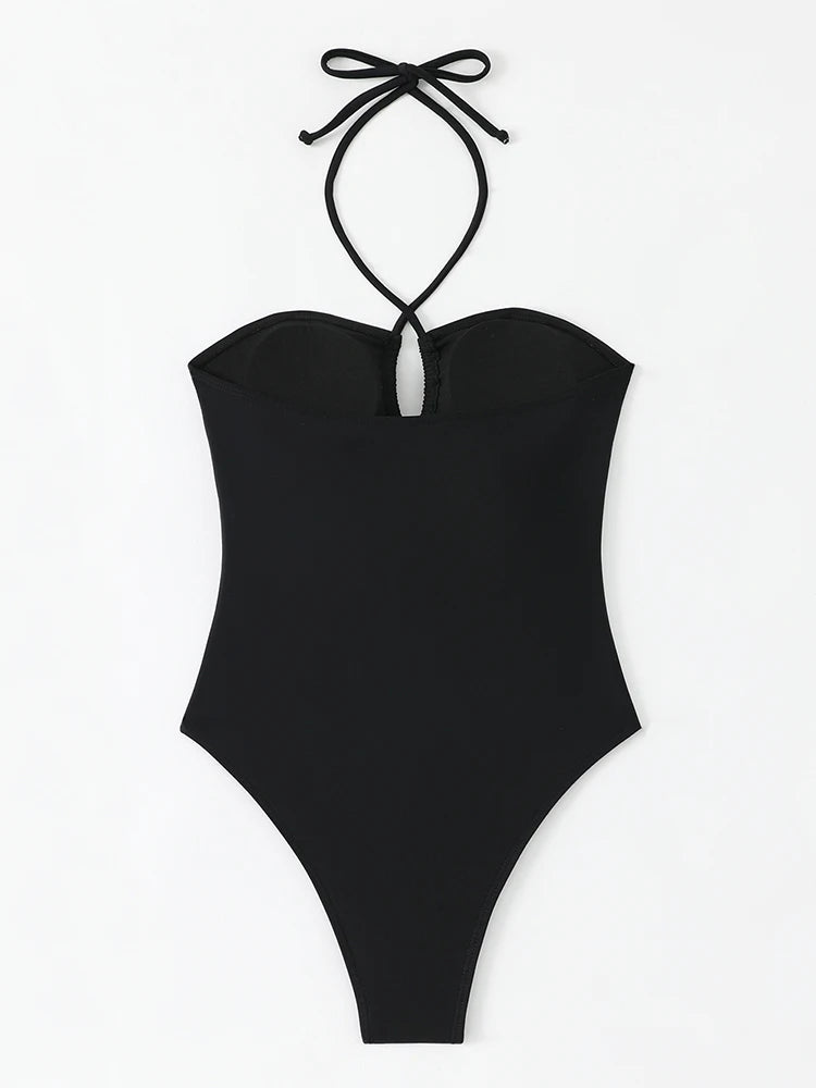 Solid Bandeau One Piece Swimsuit