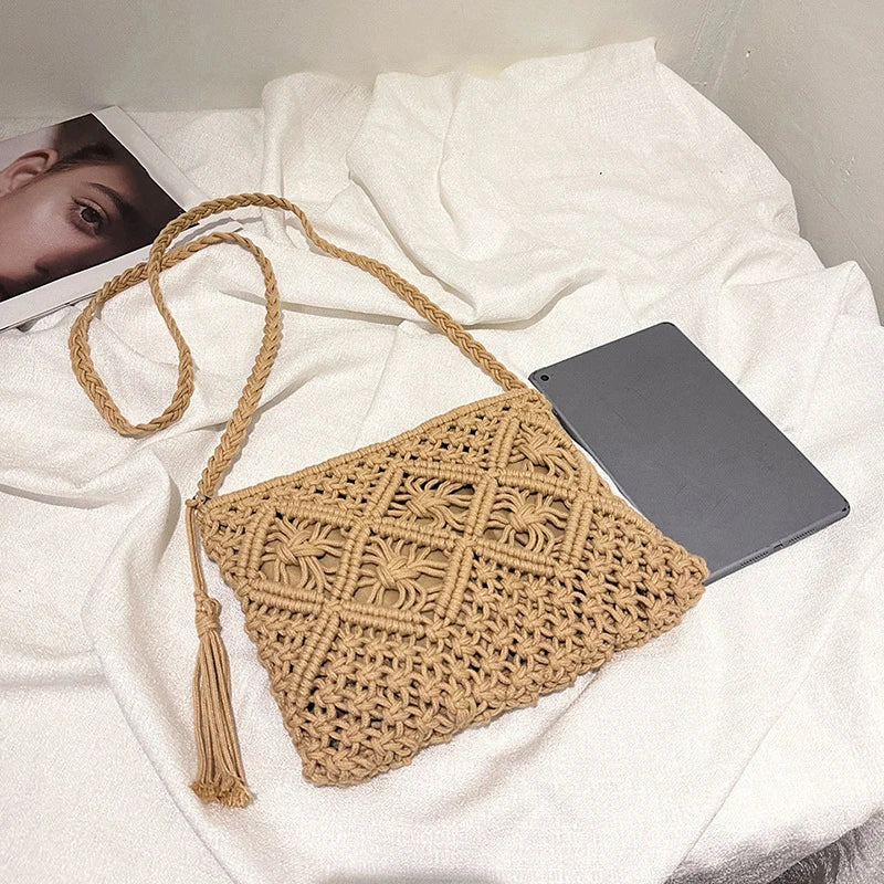 Hollow Woven Crossbody Beach Bag