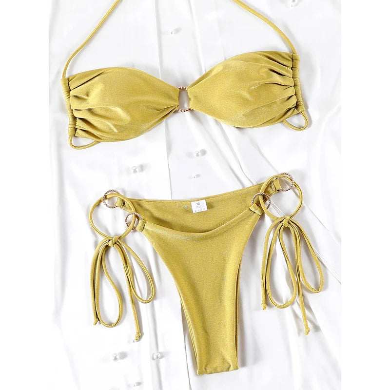 Hollow Out Halter Bikini Set