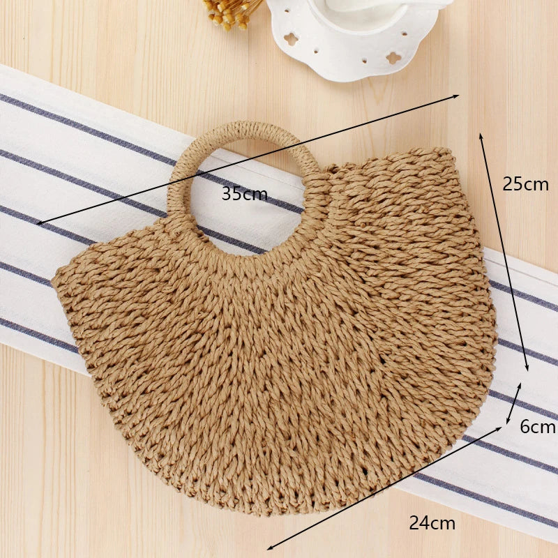 Handmade Straw Moon Beach Bag