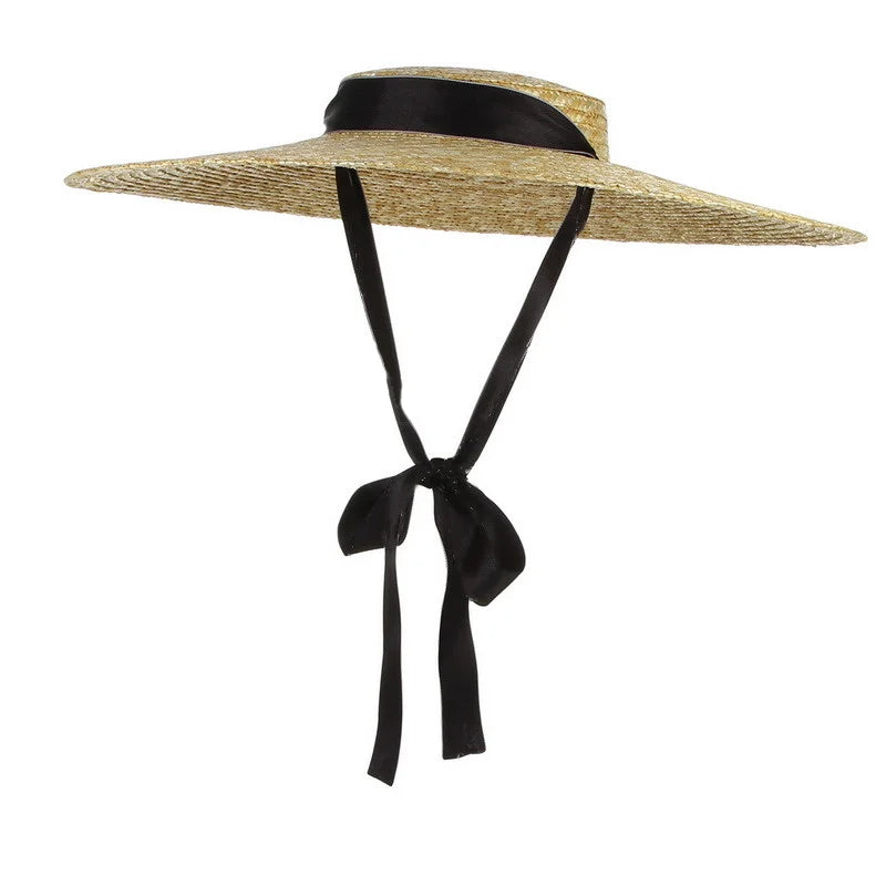 Ribbon Flat Top Straw Hat