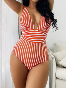 Striped V Neck One Piece