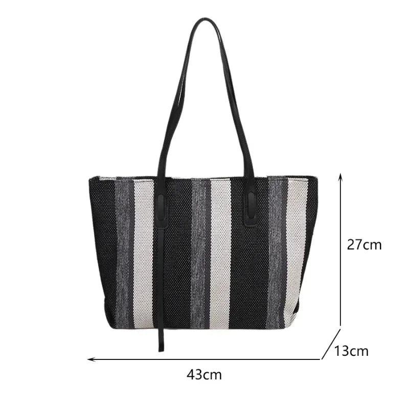Raffia Stripe Shoulder Shopper Bag