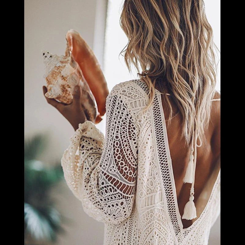 Hollow Long Sleeve Mini Dress
