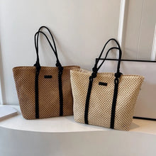 Solid Woven Straw Tote Bag