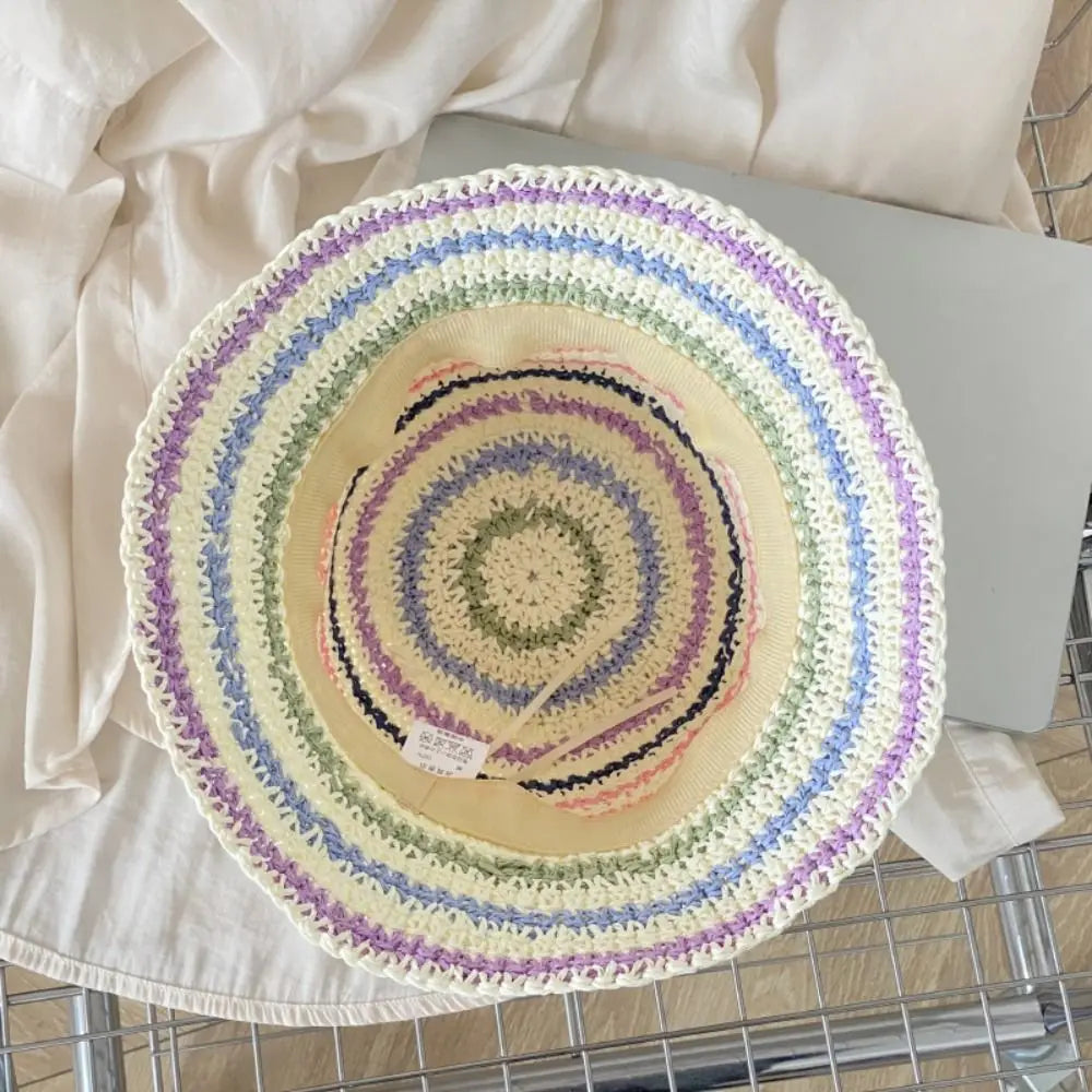 Rainbow Stripe Straw Beach Hat