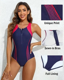 Colorblock Front Zip Sport Swimsuit