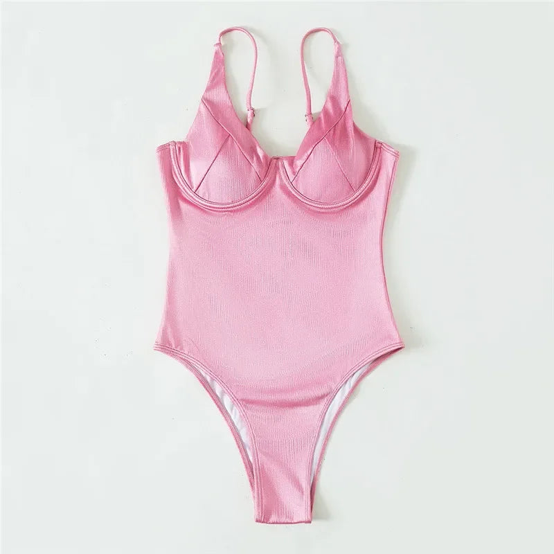 Pink Underwire One Piece Swimsuit