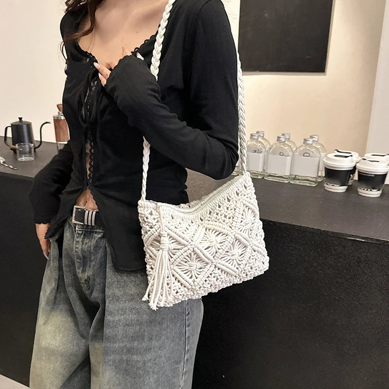 Hollow Woven Crossbody Beach Bag
