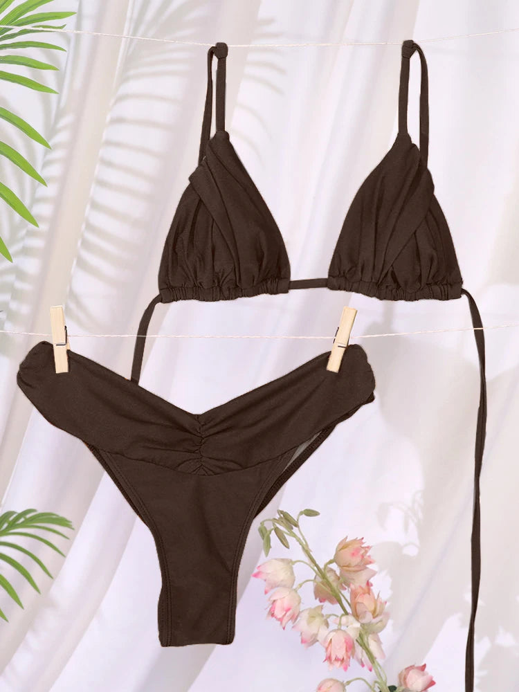 Solid Bandage Triangle Bikini Set