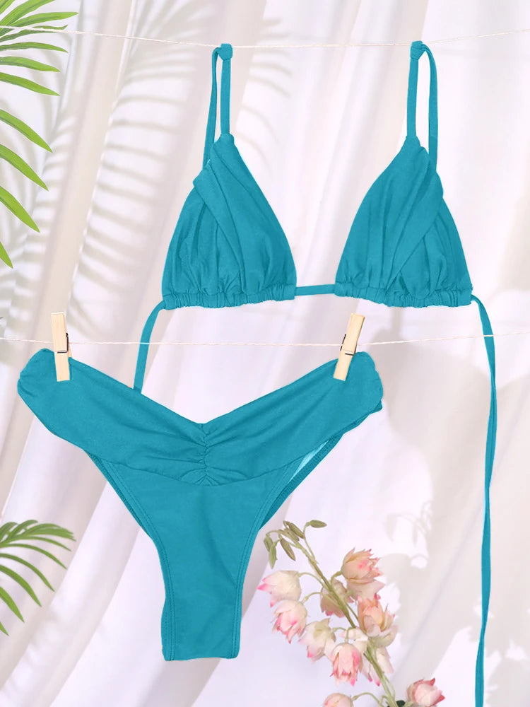 Solid Bandage Triangle Bikini Set