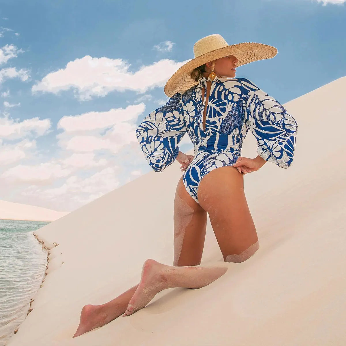 Retro Long Sleeve Floral Swimsuit
