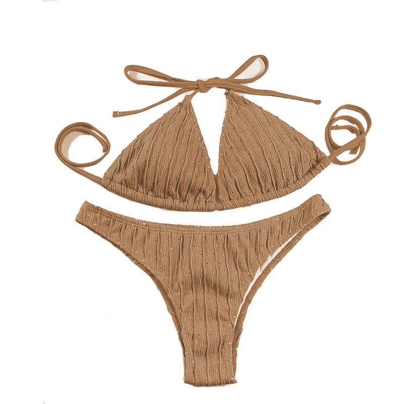 Jacquard Drawstring Bikini Set