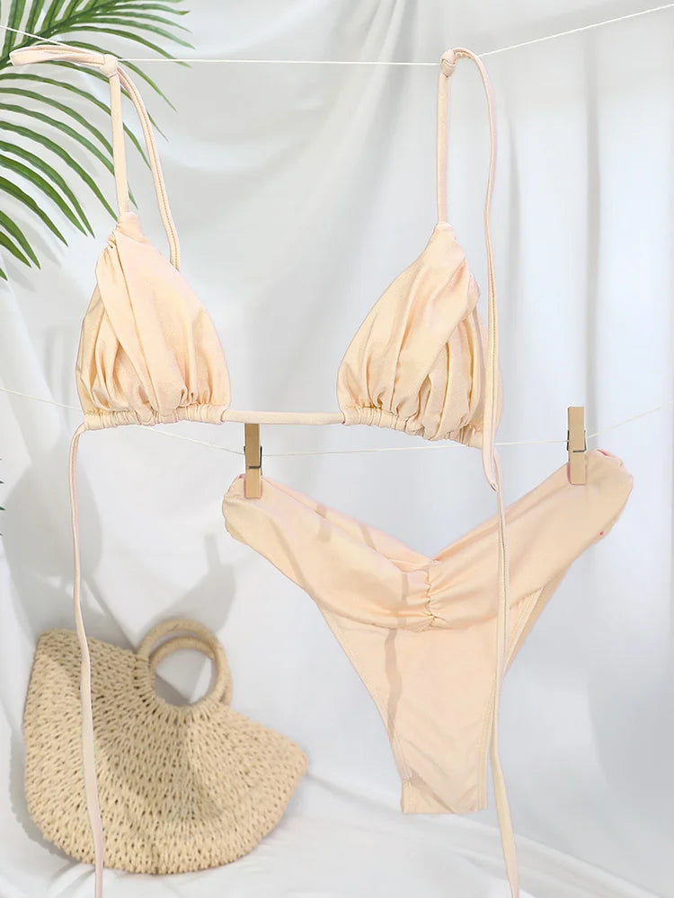 Solid Bandage Triangle Bikini Set