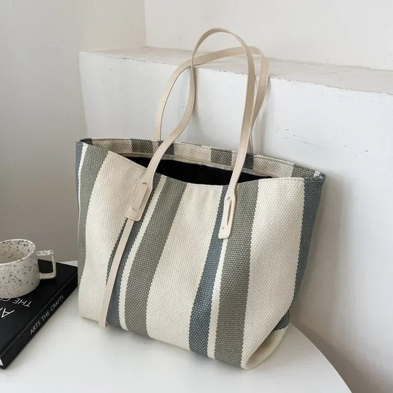 Raffia Stripe Shoulder Shopper Bag