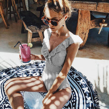 Striped Ruffle One Piece Swimsuit