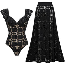 Black Ruffle Swimsuit Skirt Set