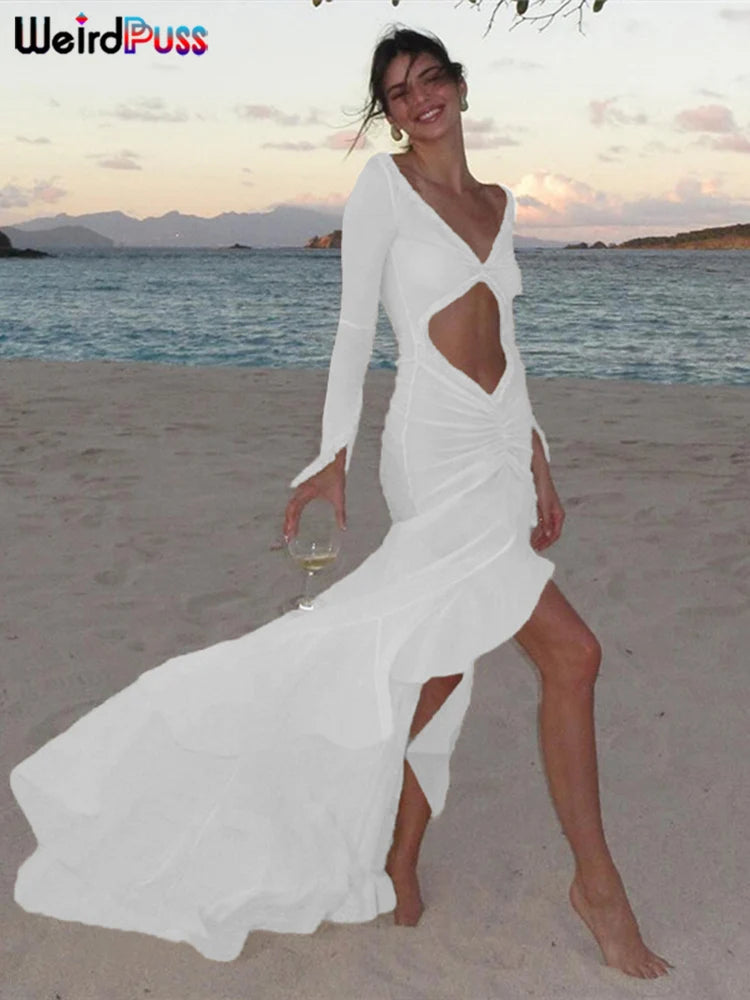 Sheer V Neck Resort Dress
