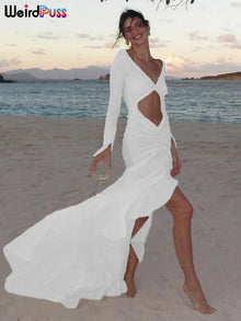 Sheer V Neck Resort Dress