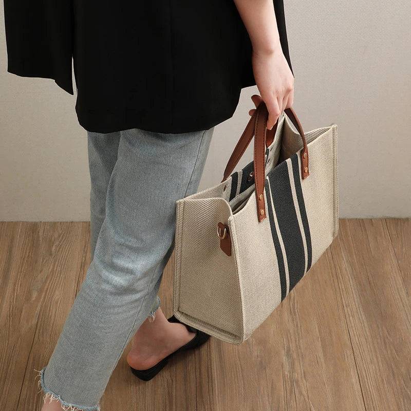 Canvas Stripe Bucket Crossbody Bag