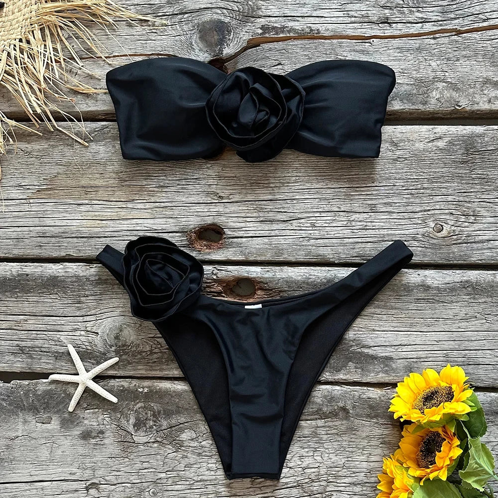 Floral Lace Up Bikini Set