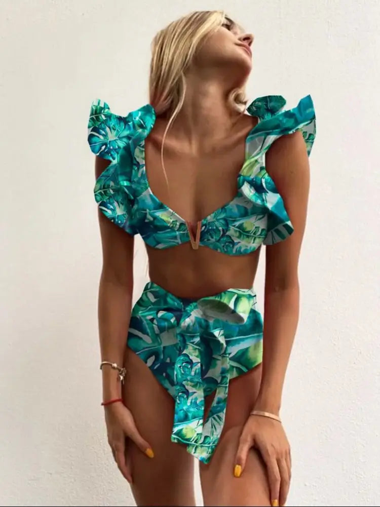 Floral Ruffle Bandage Bikini Set