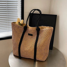 Solid Woven Straw Tote Bag