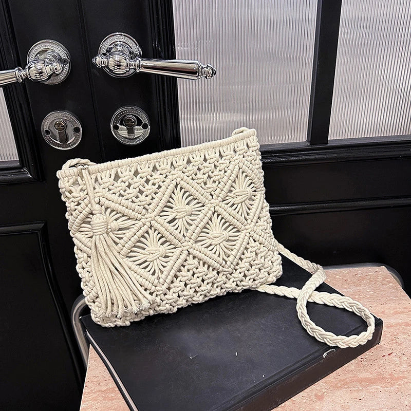 Hollow Woven Crossbody Beach Bag