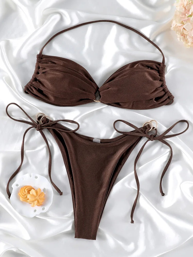 Hollow Out Halter Bikini Set