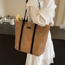 Solid Woven Straw Tote Bag