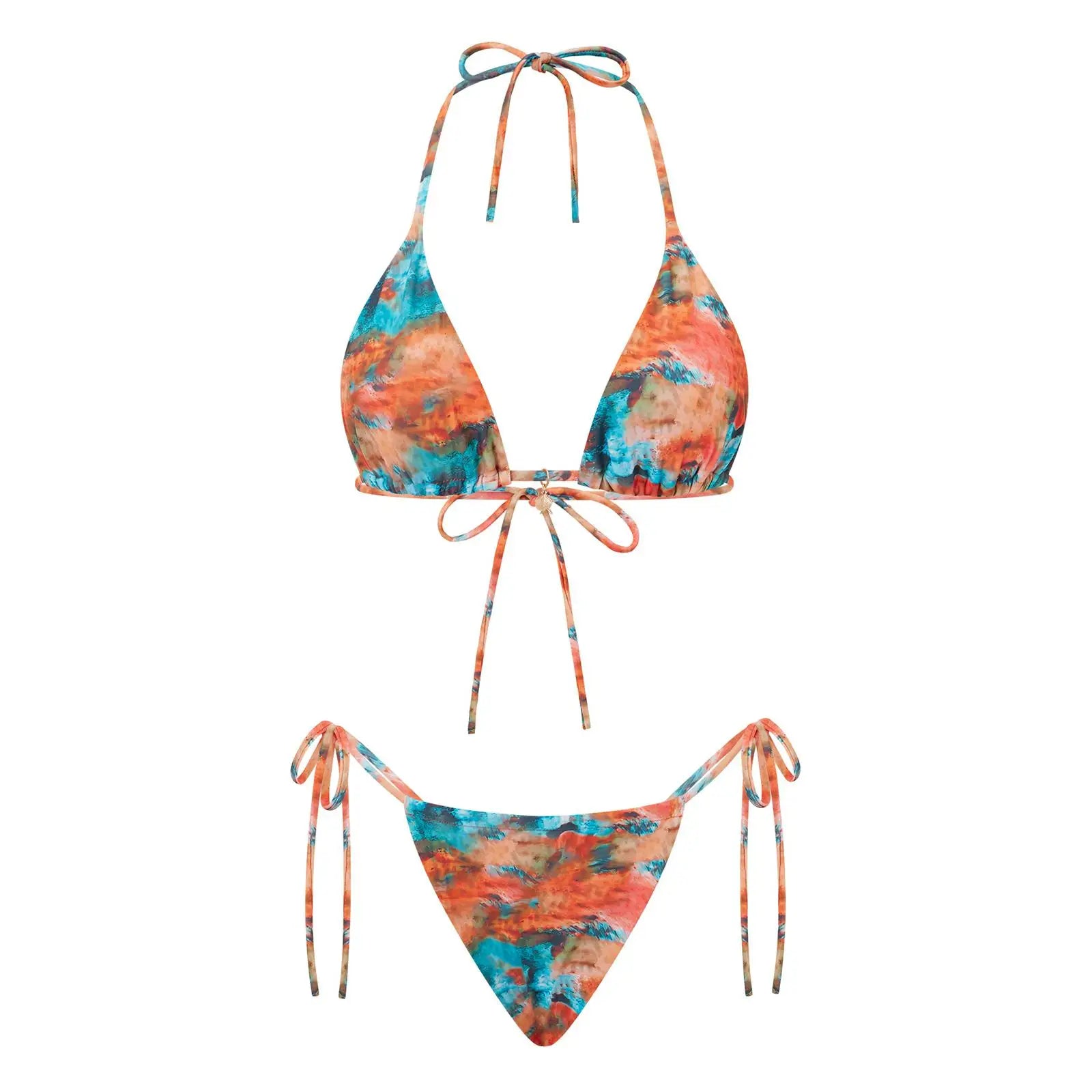 Lace Up Print Bikini Set
