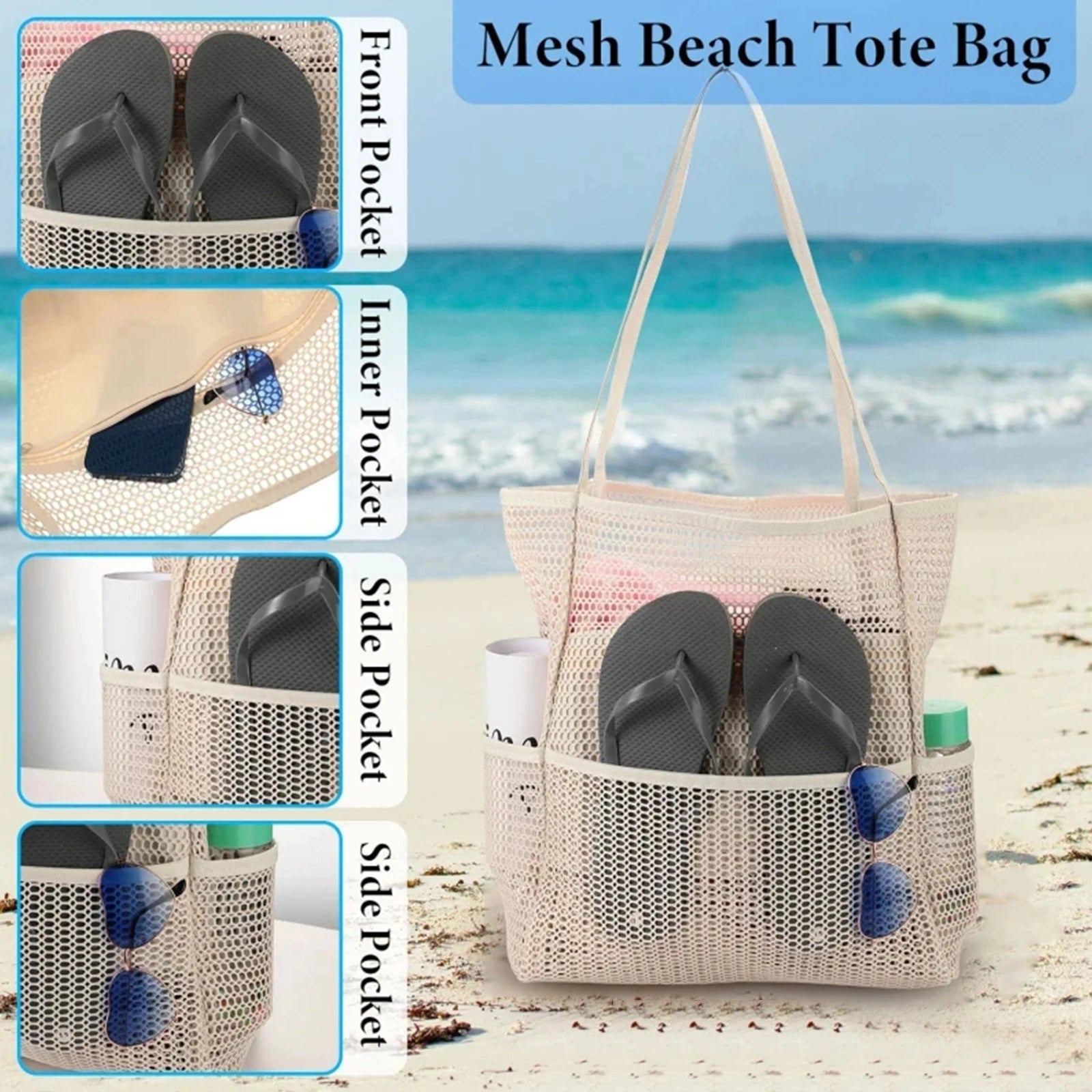 Foldable Mesh Shoulder Beach Tote