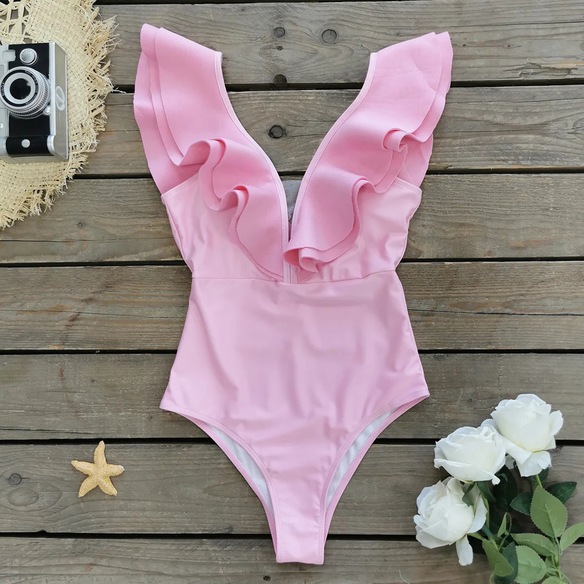 Porcelain Floral Ruffle One Piece