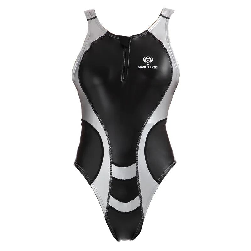 Shiny Zip One Piece Swimsuit