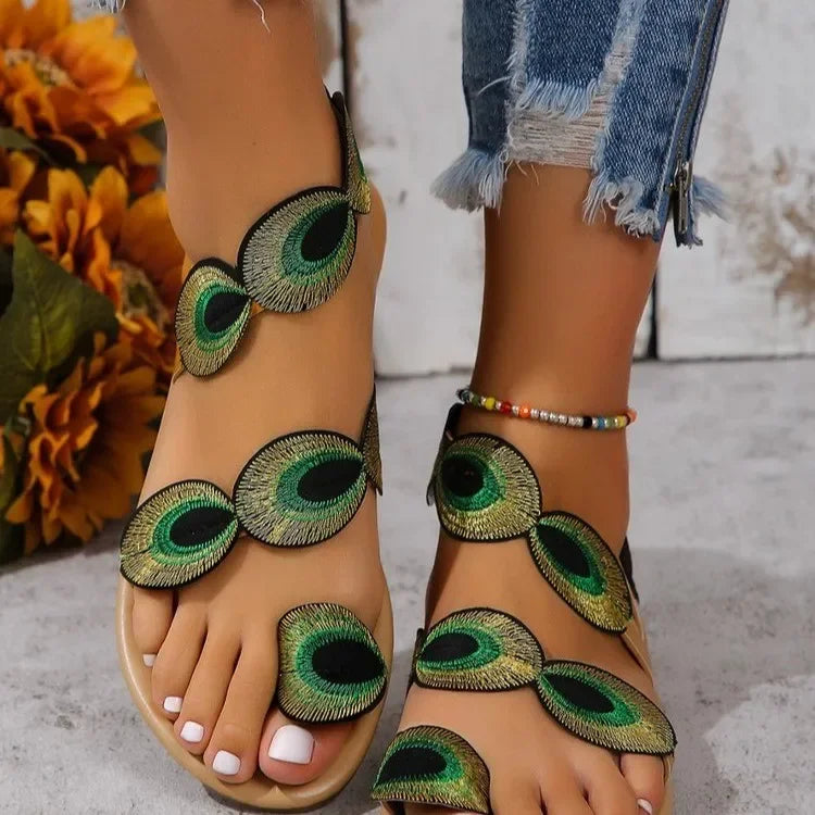 Embroidered Flower Flat Beach Sandals