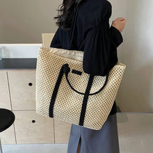 Solid Woven Straw Tote Bag