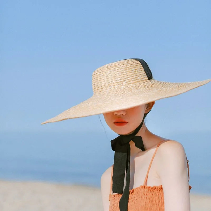Ribbon Flat Top Straw Hat
