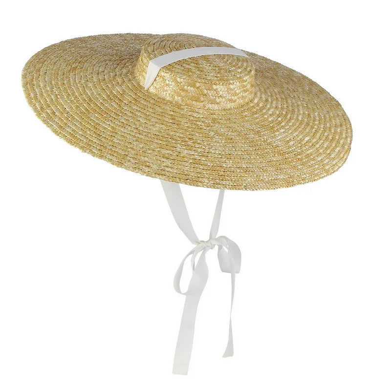 Ribbon Flat Top Straw Hat