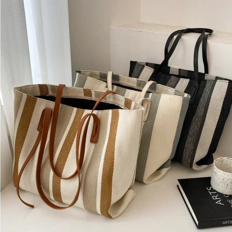 Raffia Stripe Shoulder Shopper Bag