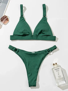 Ribbed Ring Halter Bikini Set