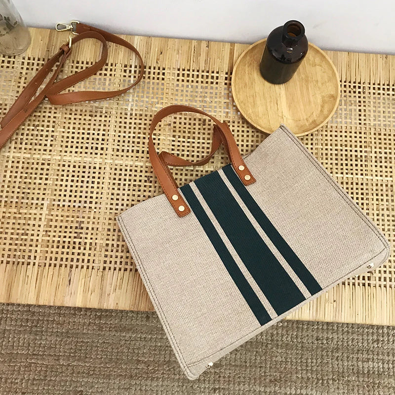 Canvas Stripe Bucket Crossbody Bag