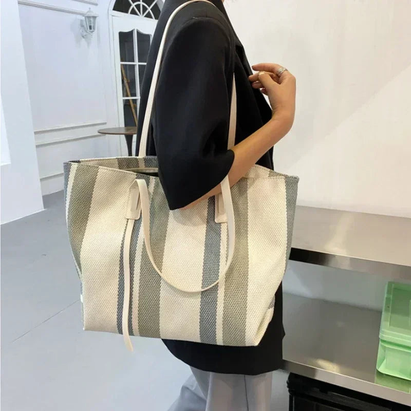 Raffia Stripe Shoulder Shopper Bag