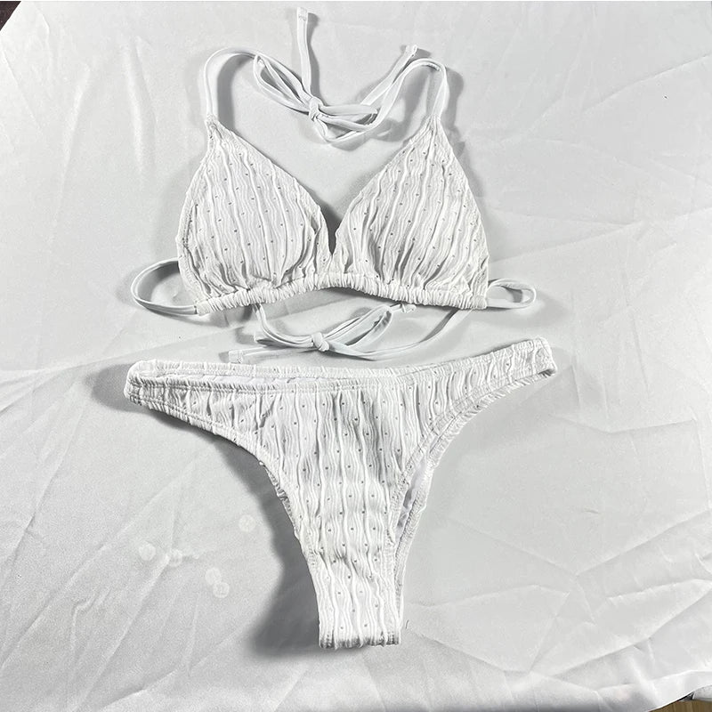 Jacquard Drawstring Bikini Set