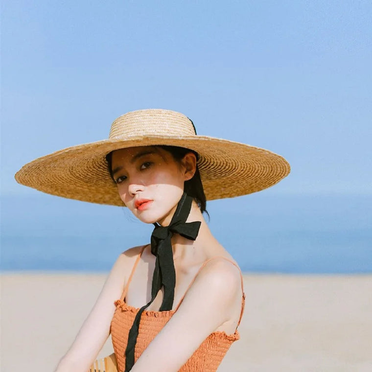 Ribbon Flat Top Straw Hat